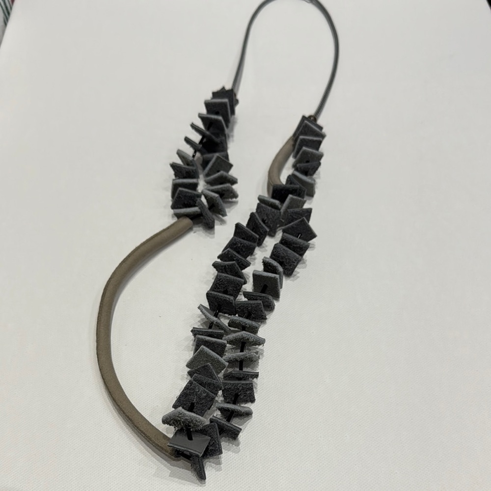 decouture - Grey Leather Squares Statement Necklace